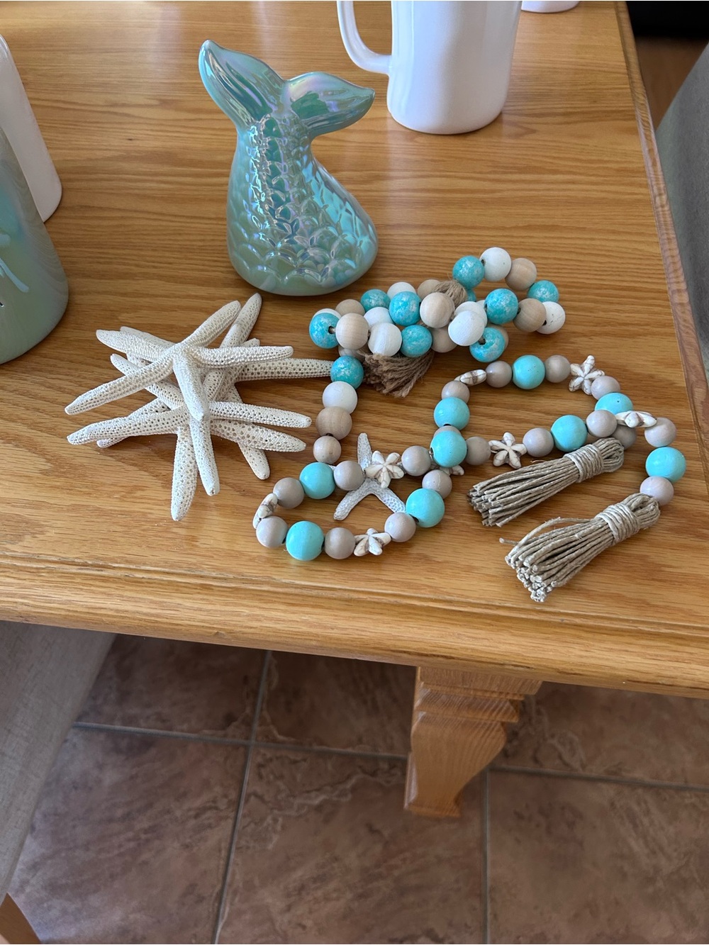 Turquoise & Natural Beach Bead Garland with Tassels